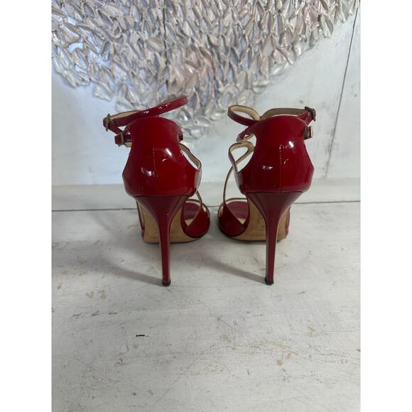Jimmy Choo Patent Leather Lance Strappy Heeled Sandals Red Size EU 38.5 US 8.5 - Picture 6 of 13